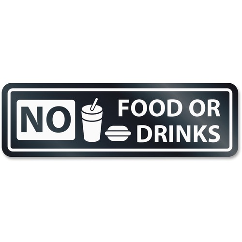 HeadLine No Food Or Drinks Window Sign - 1 Each - NO FOOD OR DRINKS Print/Message - 2.50" (63.50 mm) Width x 8.50" (215.90 mm) Height - Rectangular Shape - Self-adhesive - White, Clear