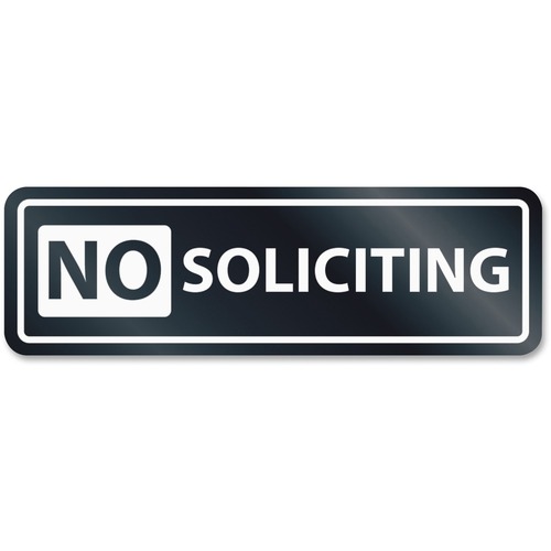 HeadLine No Soliciting Window Sign - 1 Each - No Soliciting Print/Message - 8.50" (215.90 mm) Width x 2.50" (63.50 mm) Height - Rectangular Shape - Self-adhesive, Removable - White, Clear
