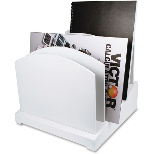 Victor W8601 Pure White Collection™ Five Slot Desktop Incline File Holder - White - 8.75" Height x 9.50" Width x 9.63" Depth - Removable Partitions, Sturdy, Durable, Scratch Resistant, Scuff-free, Non-slip Feet - Matte White - White - Wood, Rubber -