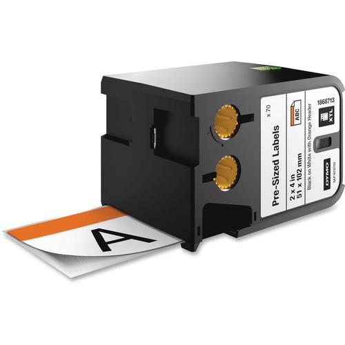 Dymo XTL Pre-Sized Safety Labels - 2 1/64" Width x 4 1/64" Length - Rectangle - Thermal Transfer - White, Orange - Vinyl - 70 / Cartridge - 1 Each - Temperature Resistant, Chemical Resistant, Durable, Smear Resistant, Fade Resistant, Easy Peel, Preprinted