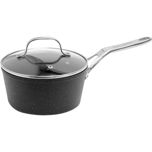 Starfrit The Rock Saucepan with Glass Lid & Stainless Steel Handles (2-Quart) - Cooking - Dishwasher Safe - 2 quart Saucepan - Rock - Glass Lid