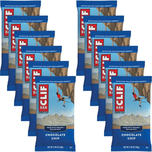 Clif Bar Chocolate Chip Energy Bar - Individually Wrapped - Chocolate Chip - 2.40 oz - 12 / Box