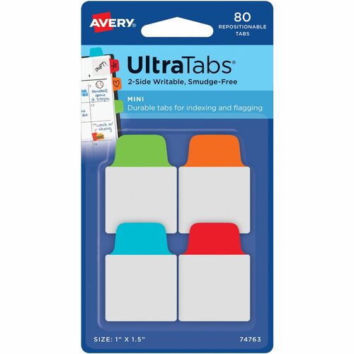 Avery® Mini Ultra Tabs - 80 Tab(s) - 1.50" Tab Height x 1" Tab Width - Red Film, Clear Paper, Blue, Orange, Green Tab(s) - 80 / Pack