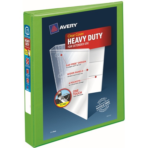 Avery® Heavy-Duty View Binders - Locking One Touch EZD Rings - 1" Binder Capacity - Letter - 8 1/2" x 11" Sheet Size - Ring Fastener(s) - 4 Internal Pocket(s) - Poly - Chartreuse - Recycled - Cover, Spine, Divider, One Touch Ring, Gap-free Ring, Non-s - Standard Ring Binders - AVE79770