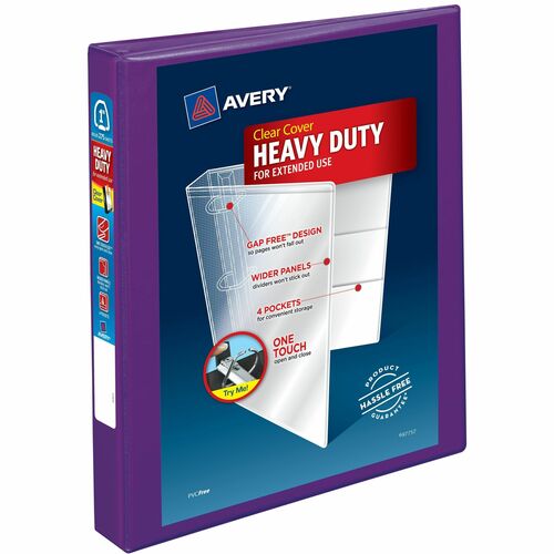 Avery® Heavy-Duty View Binders - Locking One Touch EZD Rings - 1" Binder Capacity - Letter - 8 1/2" x 11" Sheet Size - Ring Fastener(s) - 4 Internal Pocket(s) - Poly - Purple - Recycled - Cover, Spine, Divider, One Touch Ring, Gap-free Ring, Non-stick