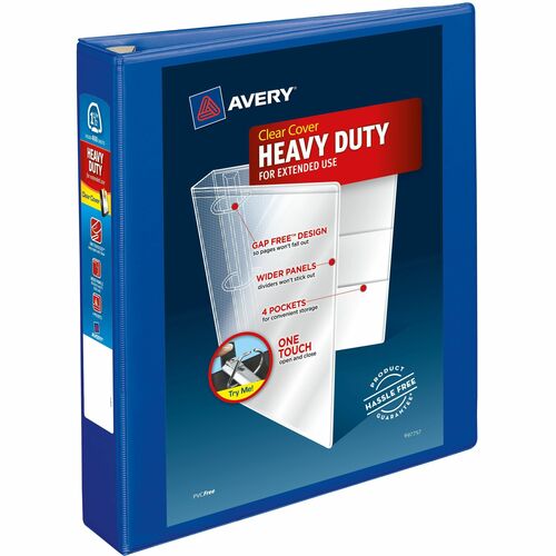 Avery® Heavy-Duty View Binders - Locking One Touch EZD Rings - 1 1/2" Binder Capacity - Letter - 8 1/2" x 11" Sheet Size - Ring Fastener(s) - 4 Internal Pocket(s) - Poly - Pacific Blue - Recycled - Cover, Spine, Divider, One Touch Ring, Gap-free Ring, - Standard Ring Binders - AVE79775