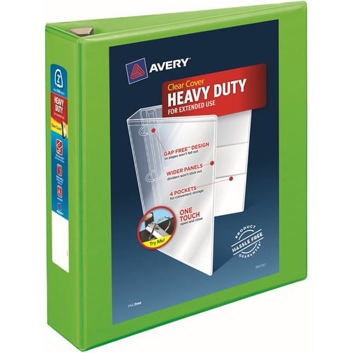 Avery® Heavy-Duty View Binders - Locking One Touch EZD Rings - 2" Binder Capacity - Letter - 8 1/2" x 11" Sheet Size - Ring Fastener(s) - 4 Internal Pocket(s) - Poly - Chartreuse - Recycled - Cover, Spine, Divider, One Touch Ring, Gap-free Ring, Non-s
