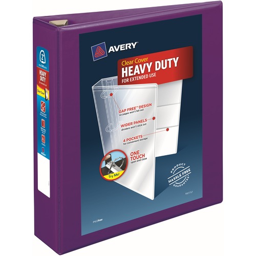 Avery® Heavy-Duty View Binders - Locking One Touch EZD Rings - 2" Binder Capacity - Letter - 8 1/2" x 11" Sheet Size - Ring Fastener(s) - 4 Internal Pocket(s) - Poly - Purple - Recycled - Cover, Spine, Divider, One Touch Ring, Gap-free Ring, Non-stick
