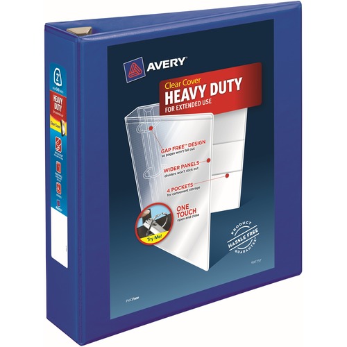 Avery® Heavy-Duty View Binders - Locking One Touch EZD Rings - 2" Binder Capacity - Letter - 8 1/2" x 11" Sheet Size - Ring Fastener(s) - 4 Internal Pocket(s) - Poly - Pacific Blue - Recycled - Cover, Spine, Divider, One Touch Ring, Gap-free Ring, Non - Standard Ring Binders - AVE79778