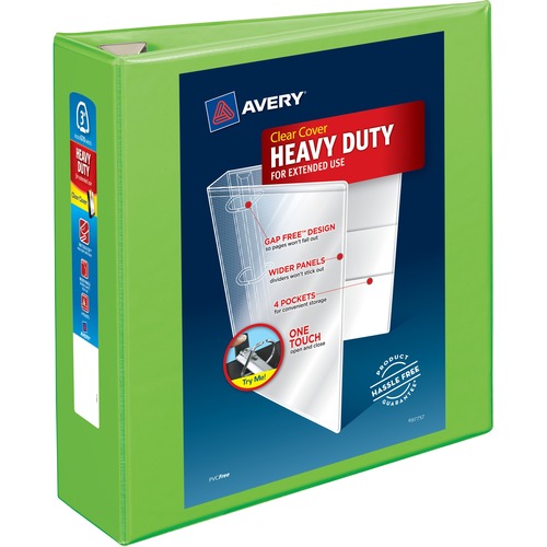 Avery® Heavy-Duty View Chartreuse 3" Binder (79779) - Avery® Heavy-Duty View 3 Ring Binder, 3" One Touch EZD® Rings, 3.5" Spine, 1 Chartreuse Binder (79779)