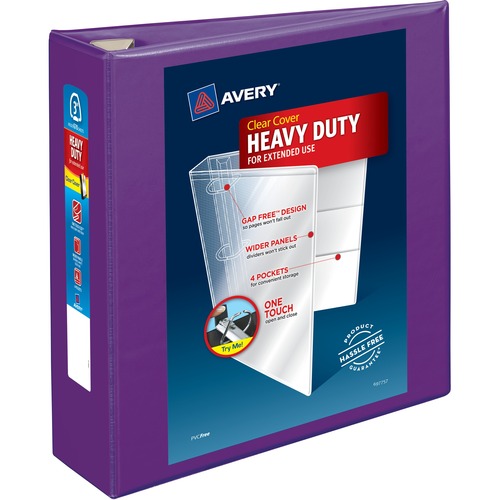 Avery® Heavy-Duty View Purple 3" Binder (79810) - Avery® Heavy-Duty View 3 Ring Binder, 3" One Touch EZD® Rings, 3.5" Spine, 1 Purple Binder (79810)