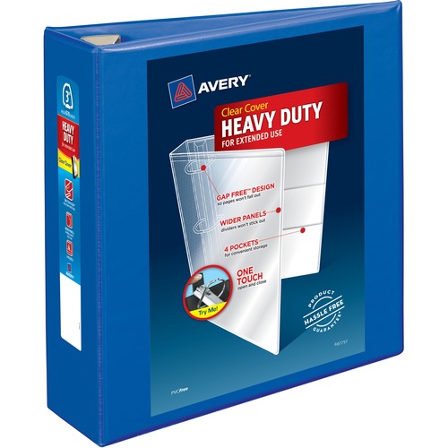 Avery® Heavy-Duty View Pacific Blue 3" Binder (79811) - Avery® Heavy-Duty View 3 Ring Binder, 3" One Touch EZD® Rings, 3.5" Spine, 1 Pacific Blue Binder (79811)