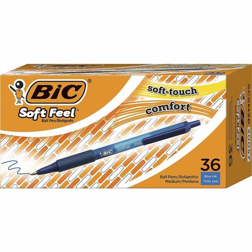 BIC SoftFeel Retractable Ball Pens - Medium Pen Point - 1 mm Pen Point Size - Retractable - Blue - Blue Barrel - 36 / Box