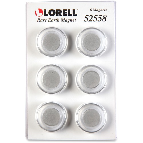 Lorell Round Cap Rare Earth Magnets - 1.2" Diameter - Round - 6 / Pack - Clear