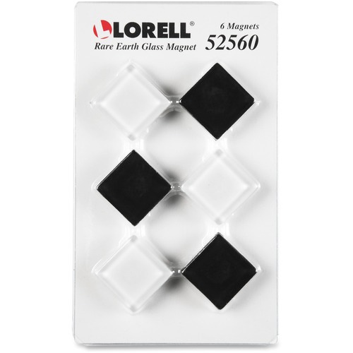 Lorell Square Glass Cap Rare Earth Magnets - Square - 6 / Pack - Black, White - Magnets - LLR52560