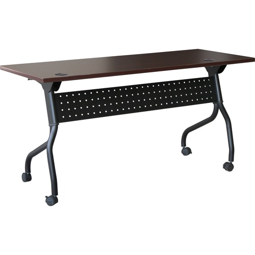 Lorell Flip Top Training Table - Rectangle Top - Four Leg Base - 4 Legs x 60" Table Top Width x 23.60" Table Top Depth - 29.50" Height x 59" Width x 23.63" Depth - Assembly Required - Black, Mahogany - Melamine, Nylon - 1 Each