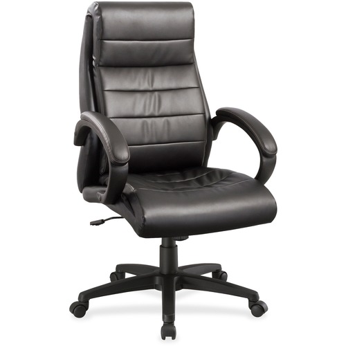 Lorell Deluxe High-back Office Chair - Leather Seat - Leather Back - High Back - 5-star Base - Black - 1 Each