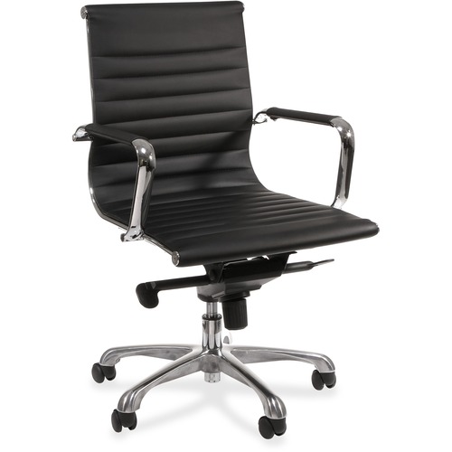 Lorell Modern Managerial Mid-back Office Chair - Leather Seat - Leather Back - Mid Back - 5-star Base - Black - 1 Each