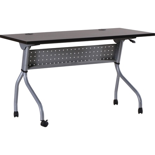 Lorell Flip Top Training Table - Rectangle Top - Four Leg Base - 4 Legs x 48" Table Top Width x 23.50" Table Top Depth - 29.50" Height x 47.25" Width x 23.63" Depth - Assembly Required - Espresso, Silver - Melamine, Nylon - 1 Each