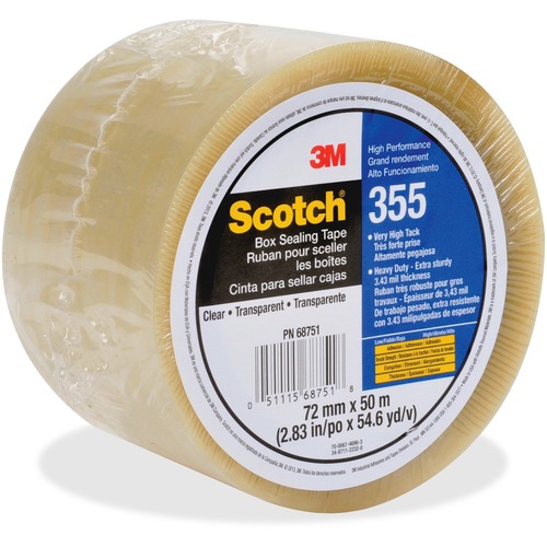 Scotch Box-Sealing Tape 355 - 54.68 yd Length x 2.83" Width - 3.5 mil Thickness - 3" Core - Rubber Resin - Polyester Backing - Moisture Resistant, Scuff Resistant, Split Resistant, Abrasion Resistant, Breakage Resistance - For Box, Industrial, Sealing - 1