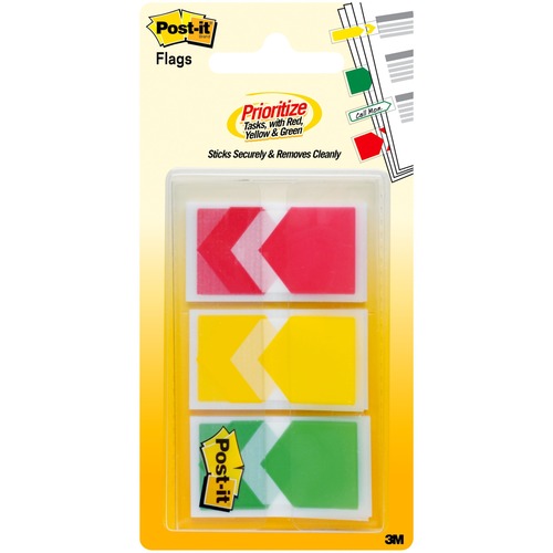 Post-it® Prioritize 1" Wide Flags - 20 x Red, 20 x Yellow, 20 x Green - 1" - Arrow - Red, Yellow, Green - Repositionable, Removable, Self-stick - 60 / Pack - Flags - MMM682ARRRYGC