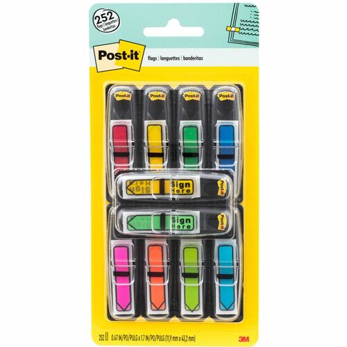 Post-it® Arrow Flags - 1/2" - Arrow - "Blank and SIGN HERE" - Green, Yellow, Blue, Red, Pink - Removable, Self-adhesive, Repositionable - 252 / Pack