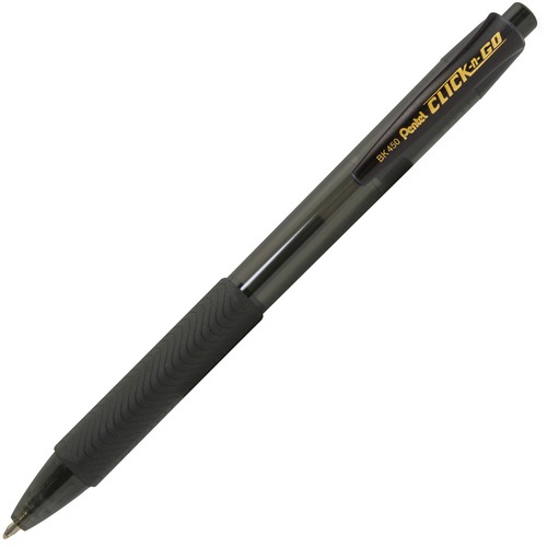 Pentel Click N Go Retactable Ballpoint Pens - 1 mm Pen Point Size - Triangular Pen Point Style - Retractable - Black - Black Barrel - 12 / Box