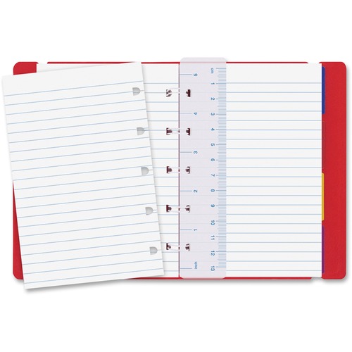 Rediform Filofax Notebook - 112 Pages - Twin Wirebound - Ruled - 0.24" Ruled - 5.75" (146.05 mm) x 4.13" (104.78 mm) - Off White/Ivory Paper - Red Cover - Leatherette Cover - Elastic Closure, Indexed, Pocket, Ruler, Refillable, Soft Cover, Divider, Tab, P