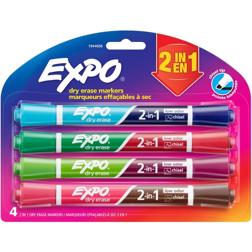 Expo 2-in-1 Dry Erase Markers - Chisel Marker Point Style - Sapphire/Aquamarine, Garnet/Green, Plum/Lime, Brown/Pink - 4 / Pack