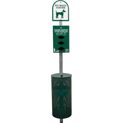 Tatco Dog Waste Station Trash Can - Rust Resistant - Powder Coated Aluminum - Green - 1 Each