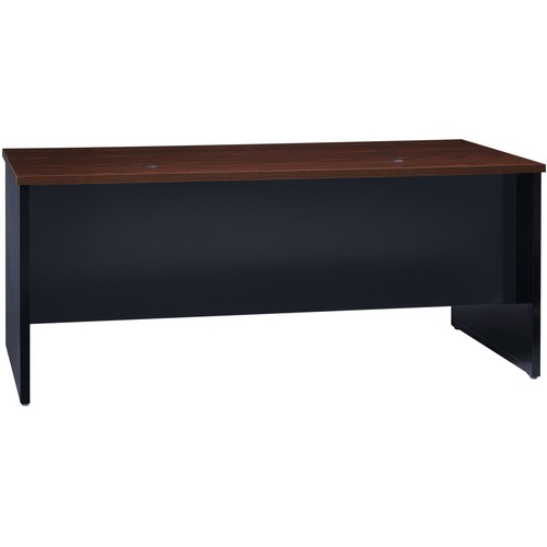 Lorell Fortress Modular Series Desk - 72" x 36" , 1.1" Top - 2 x Box, File Drawer(s) - Single Pedestal on Left Side - Material: Steel - Finish: Walnut Laminate, Black - Scratch Resistant, Stain Resistant, Ball-bearing Suspension, Grommet, Handle, Cord Man