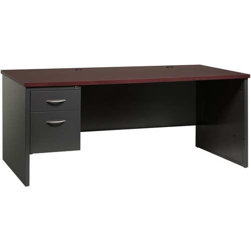Lorell Fortress Modular Series Left-Pedestal Desk - 72" x 36" , 1.1" Top - 2 x Box, File Drawer(s) - Single Pedestal on Left Side - Material: Steel - Finish: Mahogany Laminate, Charcoal - Scratch Resistant, Stain Resistant, Ball-bearing Suspension, Gromme