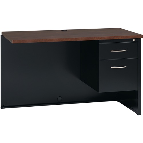 Lorell Fortress Modular Series Right Return - 48" x 24" , 1.1" Top - 2 x Box, File Drawer(s) - Single Pedestal on Right Side - Material: Steel - Finish: Walnut Laminate, Black - Scratch Resistant, Stain Resistant, Ball-bearing Suspension, Grommet, Handle,
