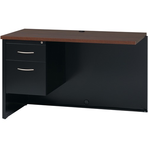Lorell Fortress Modular Series Left Return - 48" x 24" , 1.1" Top - 2 x Box, File Drawer(s) - Single Pedestal on Left Side - Material: Steel - Finish: Walnut Laminate, Black - Scratch Resistant, Stain Resistant, Ball-bearing Suspension, Grommet, Handle, C