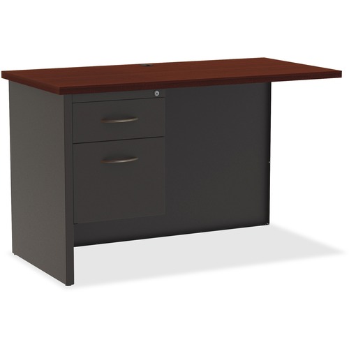 Lorell Fortress Modular Series Left Return - 48" x 24" , 1.1" Top - 2 x Box, File Drawer(s) - Single Pedestal on Left Side - Material: Steel - Finish: Mahogany Laminate, Charcoal - Scratch Resistant, Stain Resistant, Ball-bearing Suspension, Grommet, Hand