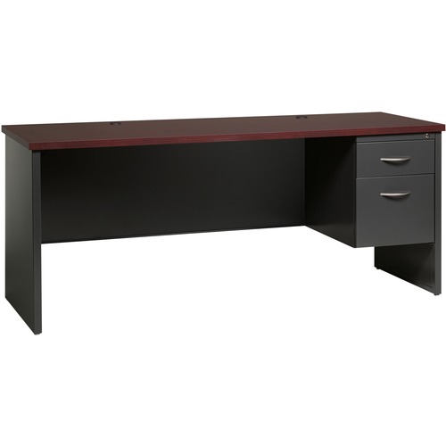Lorell Fortress Modular Series Right-pedestal Credenza - 72" x 24" , 1.1" Top - 2 x Box, File Drawer(s) - Single Pedestal on Right Side - Material: Steel - Finish: Mahogany Laminate, Charcoal - Scratch Resistant, Stain Resistant, Ball-bearing Suspension, 