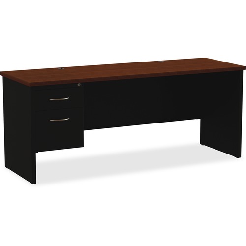 Lorell Fortress Modular Series Left-pedestal Credenza - 72" x 24" , 1.1" Top - 2 x Box, File Drawer(s) - Single Pedestal on Left Side - Material: Steel - Finish: Walnut Laminate, Black - Scratch Resistant, Stain Resistant, Ball-bearing Suspension, Grommet