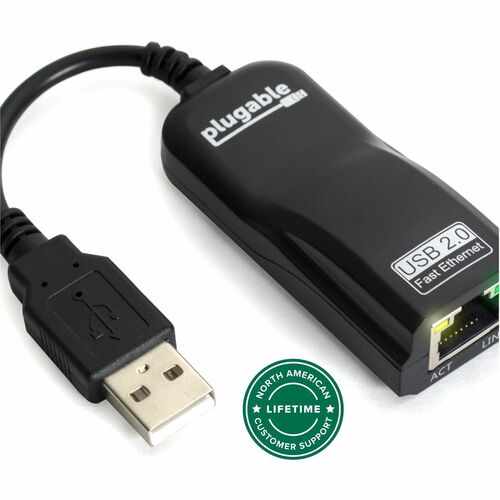 Plugable USB 2.0 to Ethernet Fast 10/100 LAN Wired Network Adapter - Compatible with Chromebook, Windows, Linux, Driverless