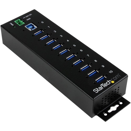 StarTech.com 10 Port Industrial USB 3.0 Hub - ESD and Surge Protection - DIN Rail or Surface-Mountable Metal Housing - Add ten USB 3.0 (5Gbps) ports with this DIN rail or surface-mountable metal hub - 15kV ESD & 350W Surge Protection - DIN Rail / Wall-Mou