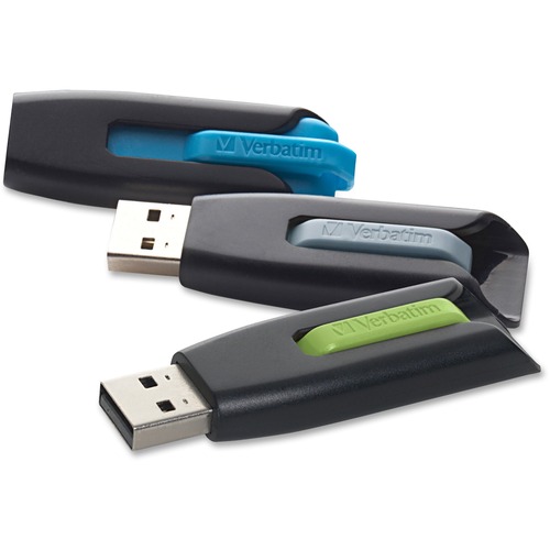 Verbatim Store 'n' Go V3 USB 3.0 Flash Drives - 16 GB - USB 3.0 - Blue, Green, Gray - Lifetime Warranty - 3 / Pack - TAA Compliant