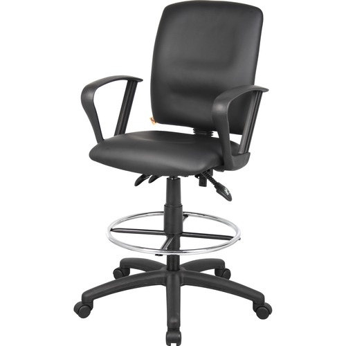 Boss Multi-Function LeatherPlus Drafting Stool W/ Loop Arms - Black Seat Color - LeatherPlus Seat Material - Black Back Color - LeatherPlus Back Material - 5-star Base - Armrest - 1 Each