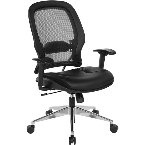 Office Star Professional Air Grid Back Chair - Black Bonded Leather Seat - Black Back - 5-star Base - Metal - Armrest - 1 Each