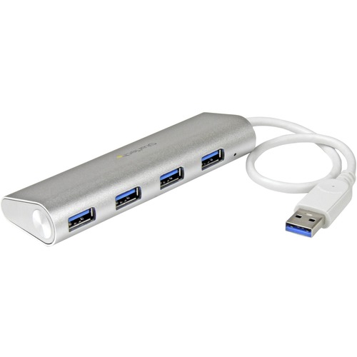 StarTech.com 4 Port Portable USB 3.0 Hub with Built-in Cable - Aluminum and Compact USB Hub - Add four USB 3.0 (5Gbps) ports to your MacBook using this silver Apple style hub - 4 Port Portable USB 3.0 Hub with Built-in Cable - Aluminum and compact USB Hub