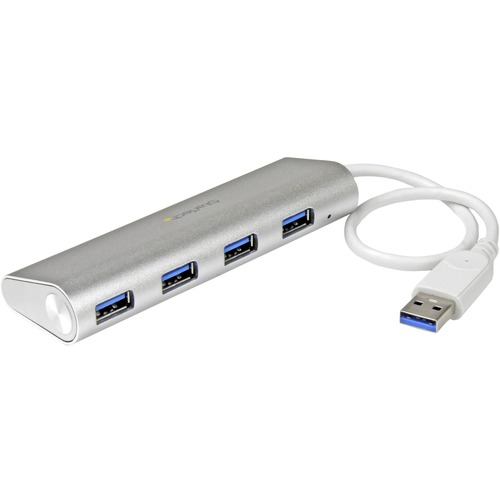 StarTech.com 4 Port Portable USB 3.0 Hub with Built-in Cable - Aluminum and Compact USB Hub - Add four USB 3.0 (5Gbps) ports to your MacBook using this silver Apple style hub - 4 Port Portable USB 3.0 Hub with Built-in Cable - Aluminum and compact USB Hub = STCST43004UA