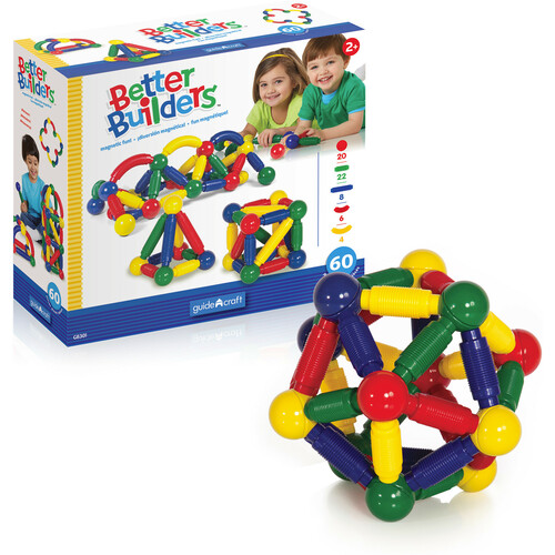 Guidecraft Better Builders 60 Piece Set - Skill Learning: Engineering & Construction, Science, Creativity, Magnetism - 18 Month & Up - 60 Pieces - Multicolor