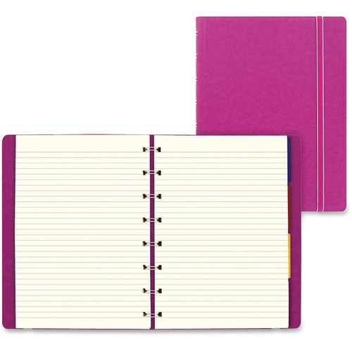 Blueline Filofax Refillable Notebook - 112 Pages - Twin Wirebound - Ruled - 8 17/64" x 5 27/32" - 8.25" (209.55 mm) x 5.18" (131.62 mm) - Cream Paper - Fuchsia Cover - Elastic Closure, Storage Pocket, Index Sheet, Refillable, Page Marker - Recycled - 1Eac