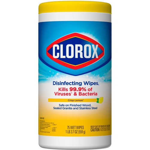 Clorox Disinfecting Wipes - Wipe - Lemon Scent - 7" (177.80 mm) Width x 7.50" (190.50 mm) Length - 75 / Tub - 1 Each - Cleaning Wipes - CLO01608