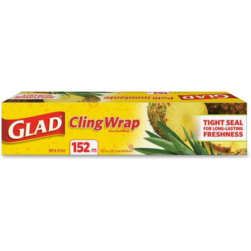 Glad Cling Wrap - 498.69 ft (152000 mm) Length - Microwave Safe, Cutting Edge, Plasticizer-free - Clear