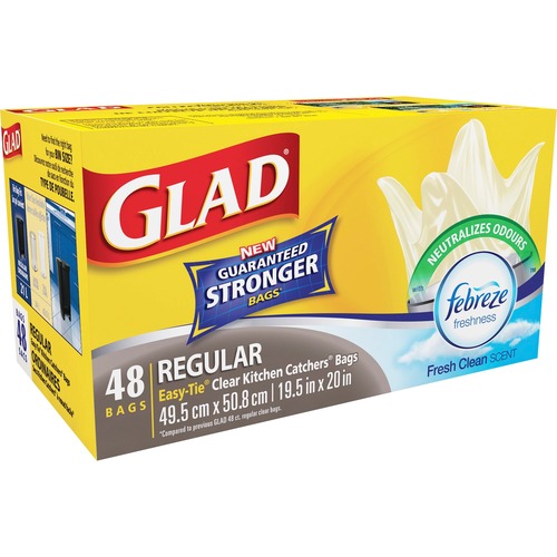 Glad Easy-Tie Clear Kitchen Catchers Bags - 21 L - 19.50" (495.30 mm) Width x 20" (508 mm) Length - Clear - 48/Box - Kitchen, Garbage, Office, Bathroom, Bedroom
