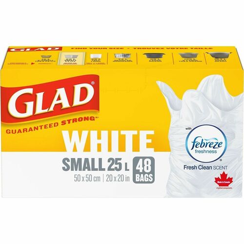 Glad Easy-Tie White Kitchen Catchers Bags - 21 L - 19.50" (495.30 mm) Width x 20" (508 mm) Length - White - 48/Box - Kitchen, Garbage, Office, Bathroom, Bedroom - Trash Bags & Liners - CLO30219